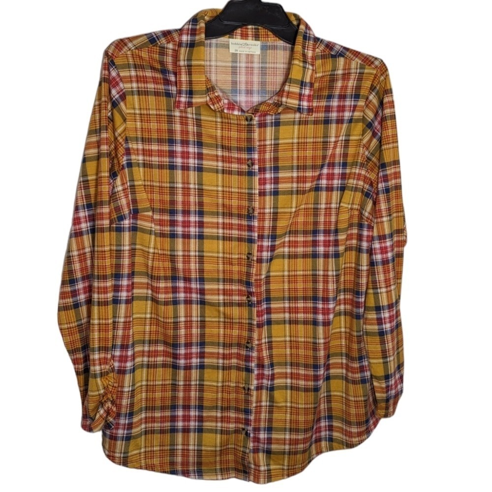 Plaid Button Down Size 2X Gold, Blue, and Red